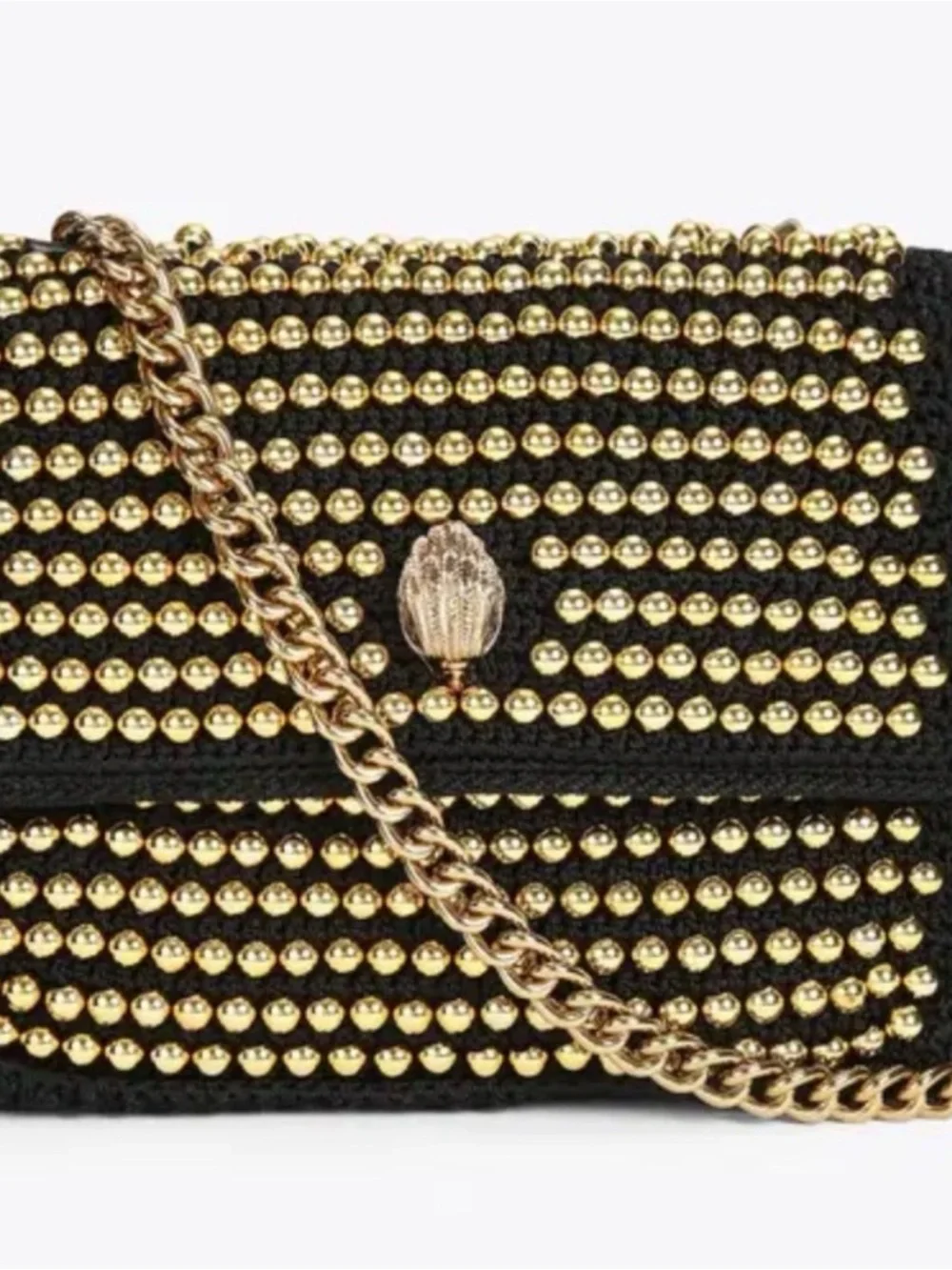 Kurt Geiger London Kensington Shoulder Bag - crochet/woven w/gold tone beads